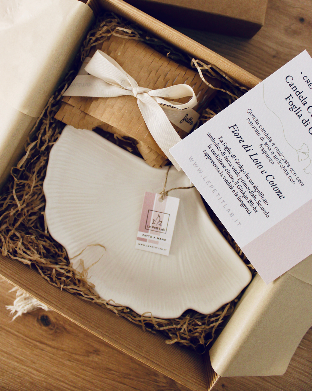 Candela Cuore con vassoio Foglia di Ginkgo
